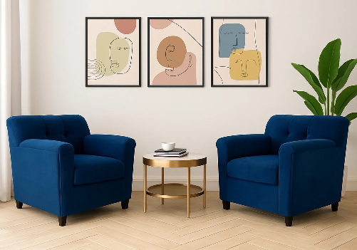 Velvet Sofa 1 Seater (Navy Blue) (Set of 2)